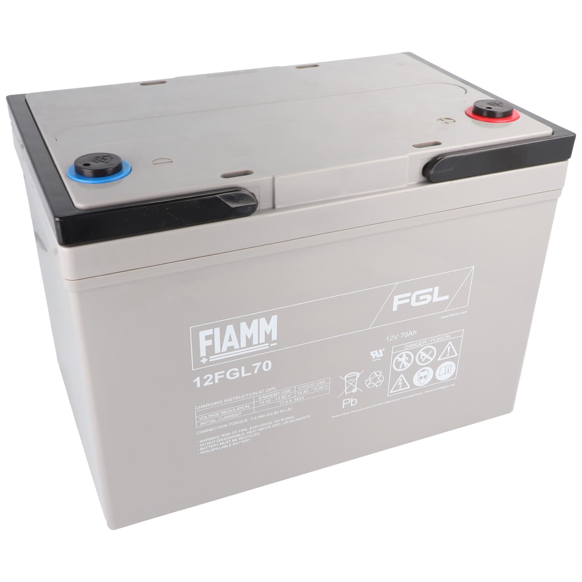 Batterie au plomb Fiamm 12FGL70 avec connexion à vis M6 12V, 70000mAh