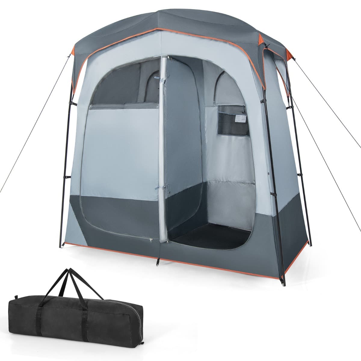 CostwayTente Cabine de Douche Portable 2 Personnes en 2 Parties avec Bâche de Pluie Amovible Corde à Linge Crochet 210x107x210 cm Gris