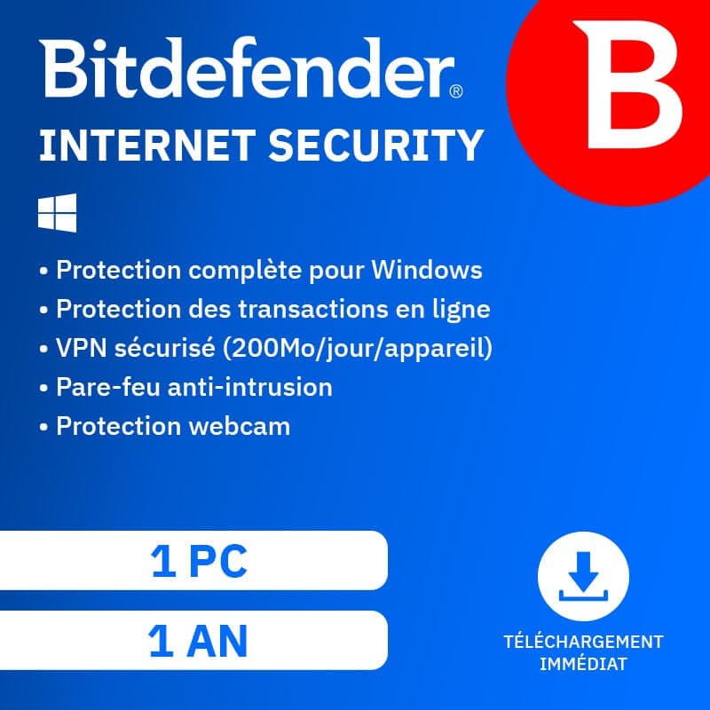 Bitdefender Internet Security 2026 | Renouvellement automatique | 1 PC | 1 An | Téléchargement